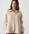 Müslin Uzun Kol Gömlek - Bej