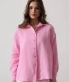 Müslin Uzun Kol Gömlek - Şeker Pembe