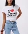 Nakış Detay Baskılı Crop T-Shirt