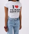 Nakış Detay Baskılı Crop T-Shirt
