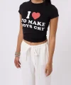 Nakış Detay Baskılı Crop T-Shirt