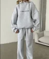 Nakış İşlemeli Üç İplik Sweat Takım- Gri