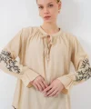 Nakışlı Örme Bluz 941 - Bej