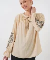 Nakışlı Örme Bluz 941 - Bej