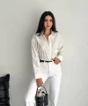 Nakışlı Uzun Kollu Gömlek - Beyaz