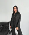 Nakışlı Uzun Kollu Gömlek - Siyah
