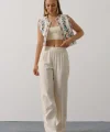 Nakışlı Yelek Pantolon Takım - Natür