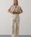 Nakışlı Yelek Pantolon Takım - Natür