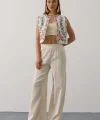 Nakışlı Yelek Pantolon Takım - Natür