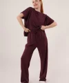 odal Kısa Kollu Üst Ve Geniş Paça Eşofman İkili Bordo Takım