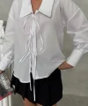OKUL YAKA POPLİN GÖMLEK İP BAĞLAMA DETAYLI - Beyaz