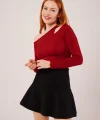 Omuz Dekolte Detaylı Bordo Bluz