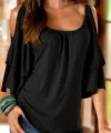 Omuz Detay Kolları Katmanlı Viskon Kumaş Bluz