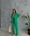 OMUZ MİDYE SIRALI BLUZ - PAÇA PENSLİ PANTOLON TAKIM - Yeşil