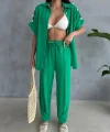 OMUZ MİDYE SIRALI BLUZ - PAÇA PENSLİ PANTOLON TAKIM - Yeşil