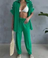 OMUZ MİDYE SIRALI BLUZ - PAÇA PENSLİ PANTOLON TAKIM - Yeşil