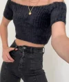 Omuzu Açık Kısa Crop  Siyah