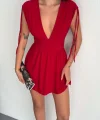 Omuzu ip Askılı Şortlu Elbise - Kırmızı