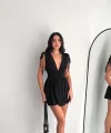 Omuzu ip Askılı Şortlu Elbise - Siyah