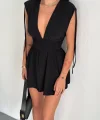 Omuzu ip Askılı Şortlu Elbise - Siyah
