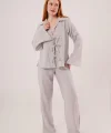 Ön Bağlama Detaylı Pantolon Ve Gömlek Gri İkili Takım