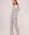 Ön Bağlama Detaylı Pantolon Ve Gömlek Gri İkili Takım