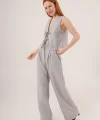 Ön Bağlama Detaylı Yelek Ve Pantolon Gri İkili Takım