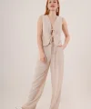 Ön Bağlama Detaylı Yelek Ve Pantolon Taş İkili Takım