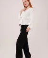 Ön Bağlamalı Volan Kol Beyaz Bluz