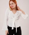 Ön Bağlamalı Volan Kol Beyaz Bluz