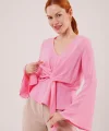 Ön Bağlamalı Volan Kol Pembe Bluz