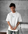 Ön ve Arka Baskılı Oversize Bisiklet Yaka T-shirt- Beyaz