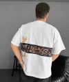 Ön ve Arka Baskılı Oversize Bisiklet Yaka T-shirt - Beyaz