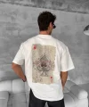 Ön ve Arka Baskılı Oversize Bisiklet Yaka T-shirt - Beyaz