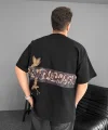 Ön ve Arka Baskılı Oversize Bisiklet Yaka T-shirt - Siyah