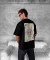 Ön ve Arka Baskılı Oversize Bisiklet Yaka T-shirt - Siyah