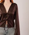 Önden Bağlama Detaylı aten Kahverengi Bluz
