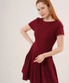 Önden Dikiş Detaylı Çan odel Bordo Elbise