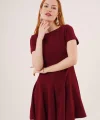 Önden Dikiş Detaylı Çan odel Bordo Elbise