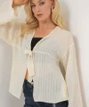 Önü Bağcıklı Bluz 952 - Krem