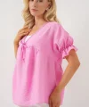 Önü Bağcıklı Kısa Kol Bluz 962 - Pembe