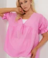 Önü Bağcıklı Kısa Kol Bluz 962 - Pembe