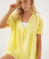 Önü Bağcıklı Kısa Kol Bluz 962 - Sarı