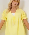Önü Bağcıklı Kısa Kol Bluz 962 - Sarı
