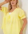 Önü Bağcıklı Kısa Kol Bluz 962 - Sarı