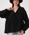 Önü Bağcıklı Uzun Kol Bluz 946 - Siyah