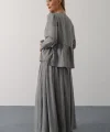 Önü Bağlamalı Etekli Takım - Gri