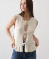 Önü Bağlamalı Yelek  Ekru