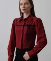 Önü Kontrast Fiyonklu Gömlek - Bordo