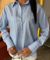 Önü Taşlı Çizgili Salaş Gömlek 3468-08